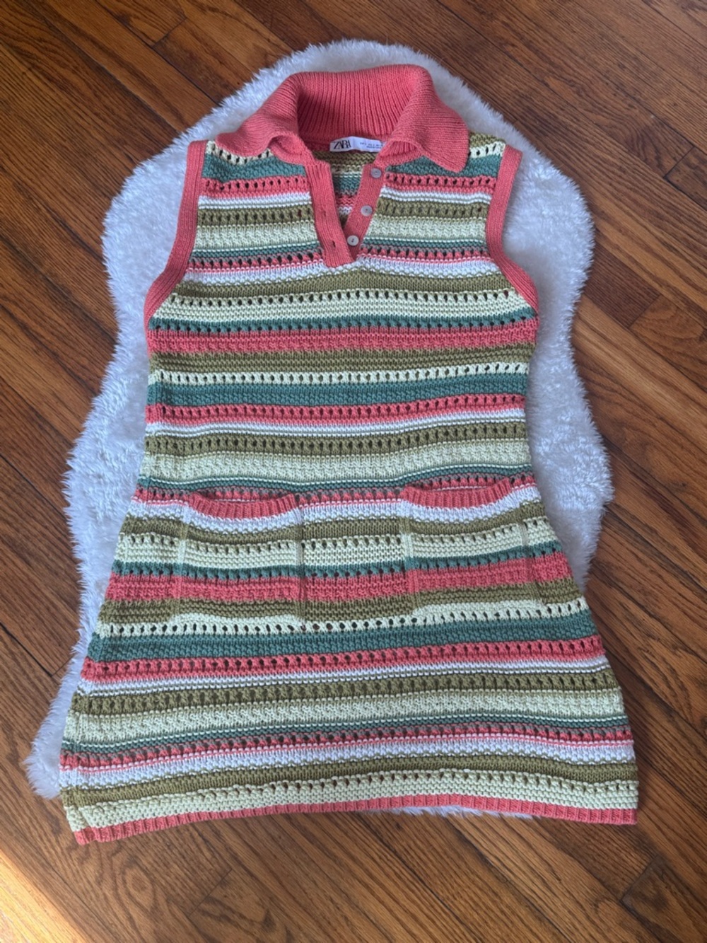 Zara Striped Crochet Sleeveless Boho Festival Summer Dress Sz Small